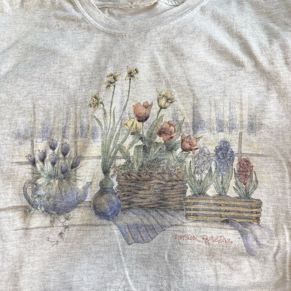 Northern Reflextion Vintage 90s Y2K Grey Floral Graphic Cropped Tee, size Medium - Picture 11 of 11